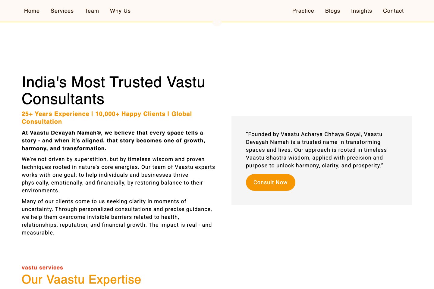 Vaastu Devayah — Consulting website, live